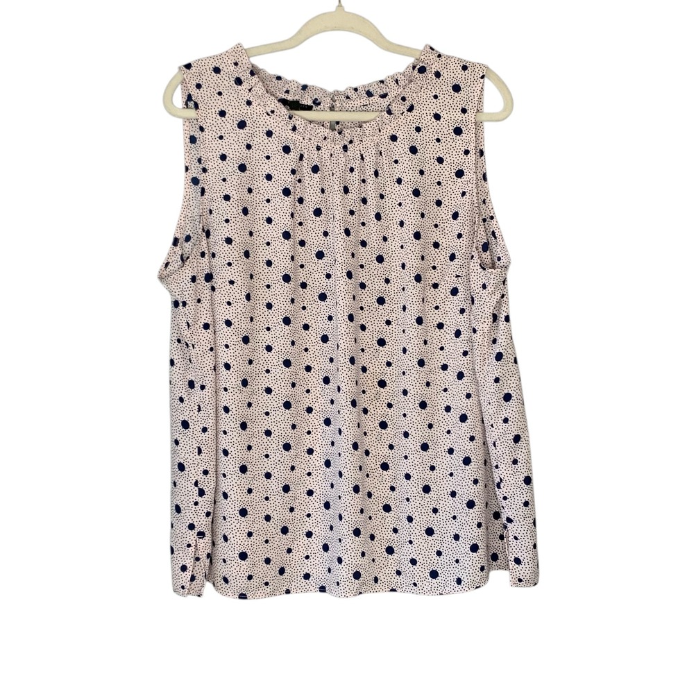 Talbots pink/navy polka dots gathered high neckline sleeveless blouse. Size 2X